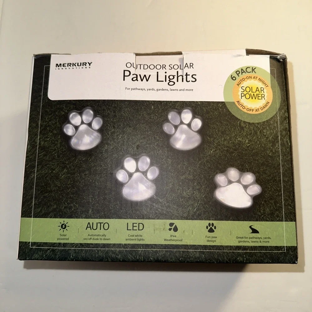 LED Paw Print Solar Lights 6 Animal Garden Lights Outdoor Decor - White